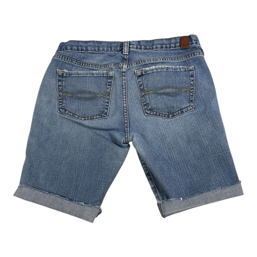 Abercrombie & Fitch Y2K Denim Stretch Bermuda Shorts Low Rise Cuffed Size 10 - Picture 2 of 9